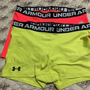 Under Armour Women’s High-Rise Athletic Shorts - Neon Yellow & Coral (2 pack)